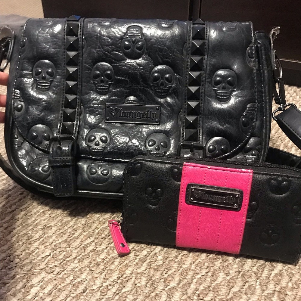 Loungefly skull embossed purse and wallet bundle